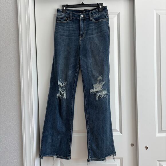 Judy Blue Women’s Straight Fit Dark Wash Distressed Jeans Sz 29 - Picture 1 of 16